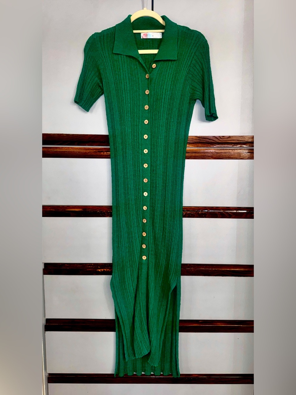 Free People Beach 🌊 Riding Waves Sweater Midi Dress 🌅 Green Emerald Wave Size XS - Picture 7 of 9